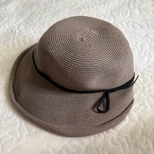 NWT cottagecore brown and tan straw hat with black ribbon detail